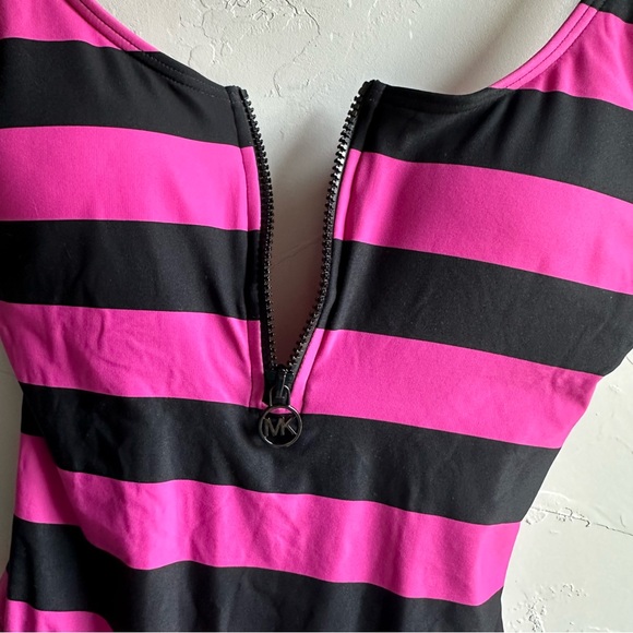 Michael Kors Zip Front One-Piece with Logo Zipper Pink and Black Stripes Size 6 - Picture 14 of 14